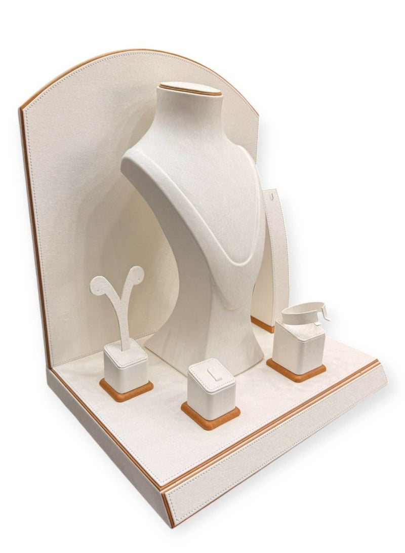 Al Seraj Jewelry Display Organizer 5 Piece Set UAE Made | White Premium Rexine Leather Stand Holder for Necklace Ring Earring Bracelet Bangle | Luxury Shop Exhibition Photography Showcase Storage - Image 4